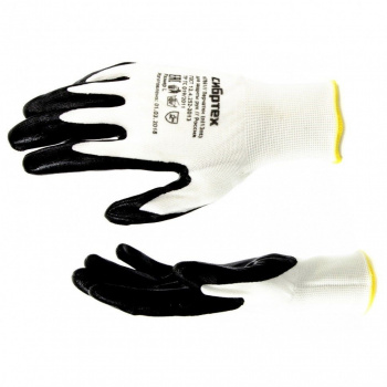 Перчатки полиэфир белые с черным нитрильным покрытием маслобензостойкие, L, 15 класс// Сибртех