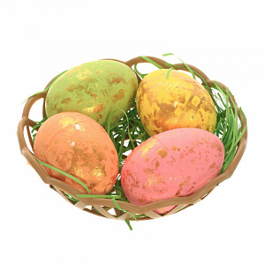Изделие декоративное "Яйцо пасхальное", набор из 4-х шт в корзинке (5*7), L15 W15 H5 см