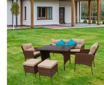 Набор мебели Милена коричневый, бежевый "Garden story" стол, диван, кресла, пуфы