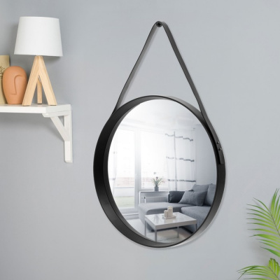 10103983 Зеркало настенное Black Leather, 52 см, чёрный