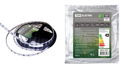 С Лента светодиодная 12В 14,4Вт/м 60Led/м IP65 6000К SMD5050-60 LED/м (5 м) TDM