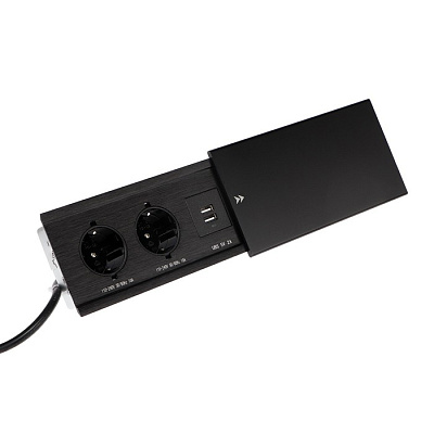 Розетка выдвижная Luazon в стол, 10А, двухместный, 2хUSB, 2А, черный