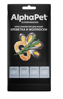 Лакомство AlphaPet д/кош Крем-суп с креветкой и моллюсками 4шт
