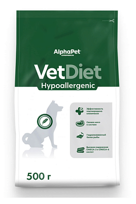 Корм AlphaPet Vet Diet д/соб Hypoallergenic при пищевой аллергии 500г