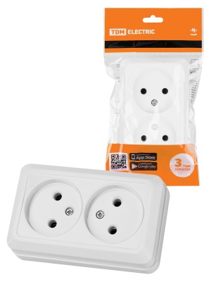 SQ1801-0017 Колодка розеточная 2 гнезда б-з белая 10А TDM