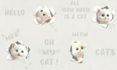 HC72285-14 Обои флизелиновые 3D Cats мотив белый 1,06х10,05м