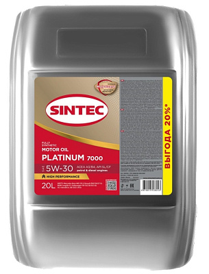 Масло моторное 5W30 SINTEC PLATINUM 7000 A3/B4 SL/CF Синтетическое 20л