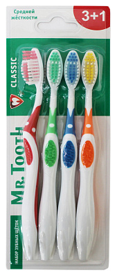 Зубные щетки MR.TOOTH 4шт Classic средние 3+1