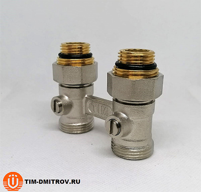 Узел радиаторный нижнего подключения TIM MM 1/2" x 3/4", прямой, шаровой кран, с адаптерами