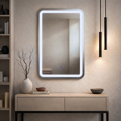 Зеркало с LED-подсветкой сенсорное, прямоугольное с гравировкой Мансарда, 40х60 см