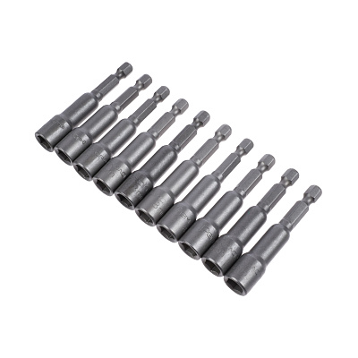 Биты с торцевыми головками сталь CrV, 1/4" Е, 8 мм - 65 мм, пакет 10 шт