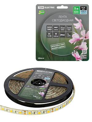Лента светодиодная 12В 14,4Вт/м 60LED/м IP65 4000К SMD5050 TDM (5 м) блистер