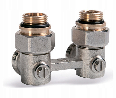Узел радиаторный нижнего подключения TIM MM 1/2" x 3/4", угловой ,шаровой кран, с адаптерами