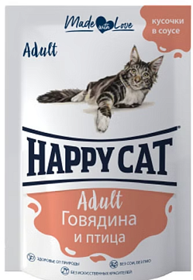 Влажный корм Happy Cat  д/кош Adult Говядина и птица/Соус 85г не марка