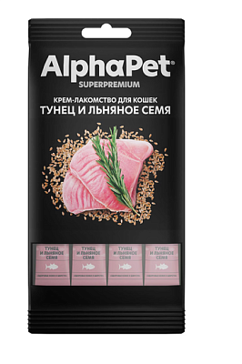 Лакомство AlphaPet д/кош Крем-суп с тунцом и льняным семенем 4шт