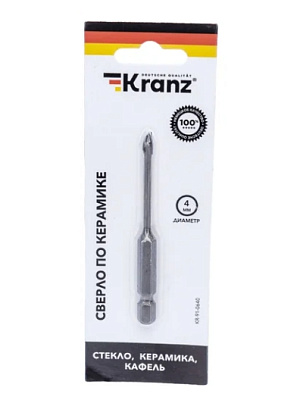 Сверло по стеклу и керамике 4 мм, шестигранный хвостовик KRANZ KR-91-0640