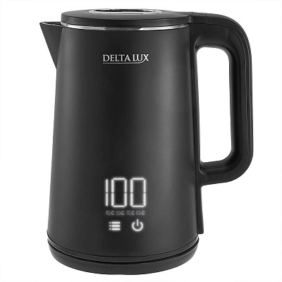 Чайник DELTA LUX DE-1023 ДВОЙНОЙ КОРПУС, LCD дисплей, 5 режимов, 1,8 л, 2000 Вт, черный