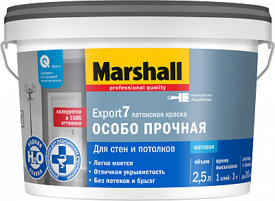 Краска латексная Marshall Export 7 матовая ВС бесцветная 2,5л 