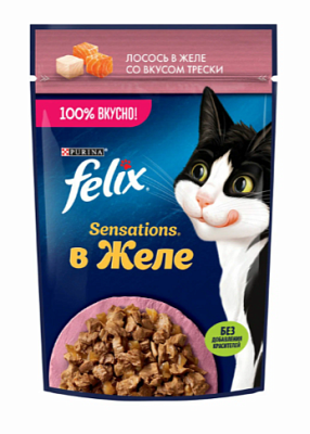 Влажный корм FELIX Sensations Желе Лос Треска 75г
