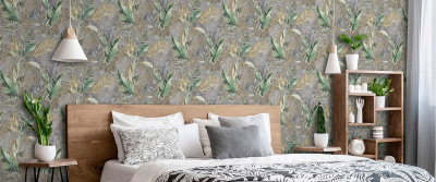989727 Обои флизелиновые LETO, мотив серо-зелёный 1,06х10.05м1