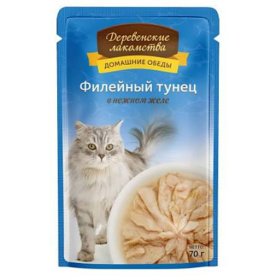 Корм Деревенские Лакомства пауч д/кош Филейный тунец/Желе 70г