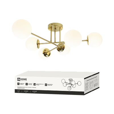 Светильник потолочный под лампу AURORA EASY-6G9-LT 6xG9 матовые плафоны, латунный корпус IN HOME