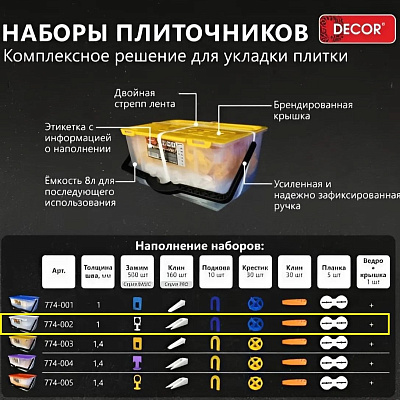 Набор плиточника №4: зажим "Флажок" 1,4мм-500шт, клин PRO-160 шт, крестики, клин, подкова, планка