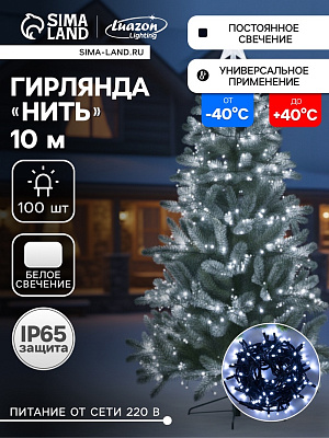 НИТЬ PRO. IP65, 10 м, Н.Т. 2W, LED-100-220V, каучук, фиксинг, БЕЛЫЙ   
