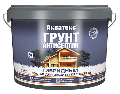 Грунт-антисептик для древесины гибридный Акватекс 9л