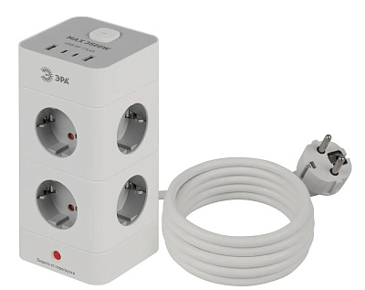 Сетевой фильтр ЭРА TWR-8es-1,5m-4USB-W башня с заземл 8 розеток+4xUSBA+C 1,5м 16А белый