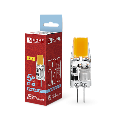 Лампа светодиодная LED-JC-COB 5Вт 12В G4 6500К 520Лм IN HOME