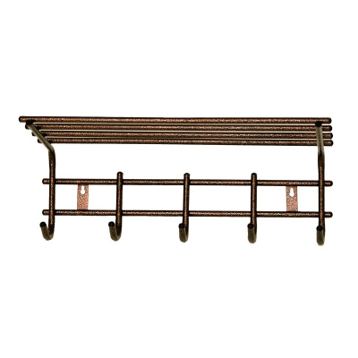 1206 Вешалка для одежды 5 крючков с полкой (антик медь)