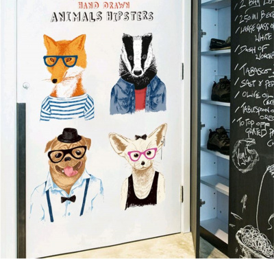 4764142 Наклейка пластик Животные хипстеры 60х90 см.1