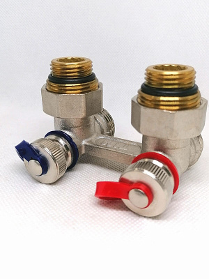 Узел радиаторный нижнего подключения TIM MM 1/2" x 3/4", угловой, вентиль, с адаптерами