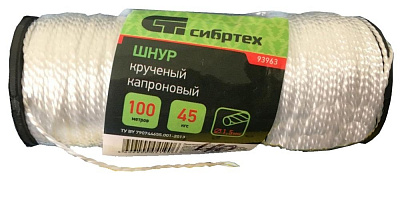 Шнур капроновый (шнурка) 1,5 мм, L 100 м/катушка, 45 кгс, СИБРТЕХ