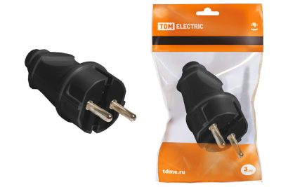SQ1806-0004 Вилка прямая с-з черная 16А 250В TDM