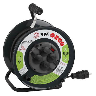 Удлинитель силовой ЭРА 50м 4гн RMx-4es-3x1.5-50m-IP44(KG) на м. катушке c/з 4 гн 50м КГ 3х1.5