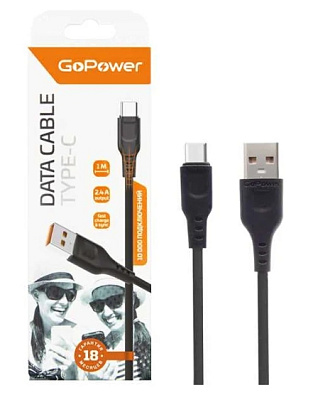 Кабель GoPower GP01T USB (m)-Type-C (m) 1.0м 2.4A ПВХ черный