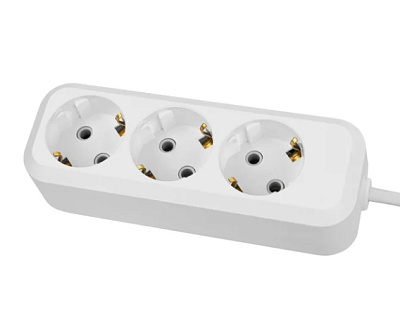 Удлинитель 3 гнезда, 5 метров, с/з, 16 А, 3500 Вт, белый, НАРОДНЫЙ