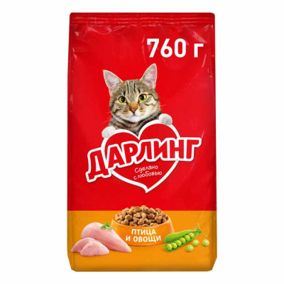 12558966 Сухой корм Дарлинг для кошек птица с овощами 760г