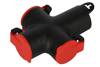 Колодка ЭРА KB-3e-R-IP44 с заземлением 3 розетки 16A IP44 черно-красная