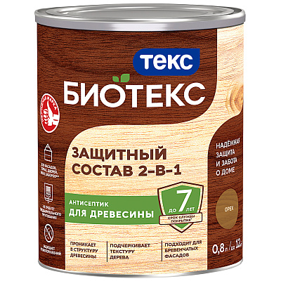 Антисептик декоративный Bioteks для дерева 2в1 орех 0,8л