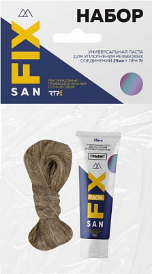 Паста уплотнительная 70 грамм + лён 15 грамм, графит, SANFIX